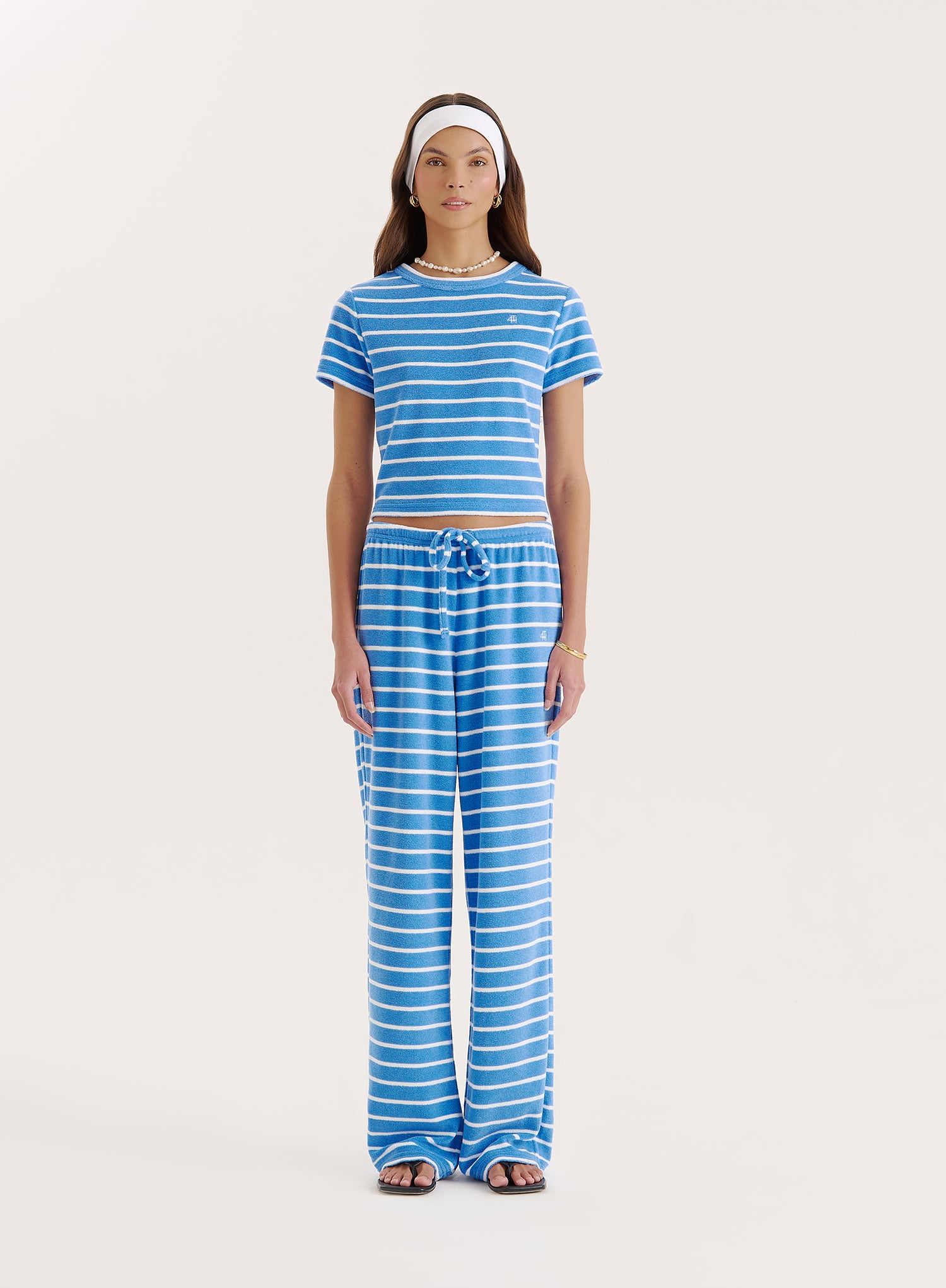 Blue Stripe Towelling Straight Leg Trouser
